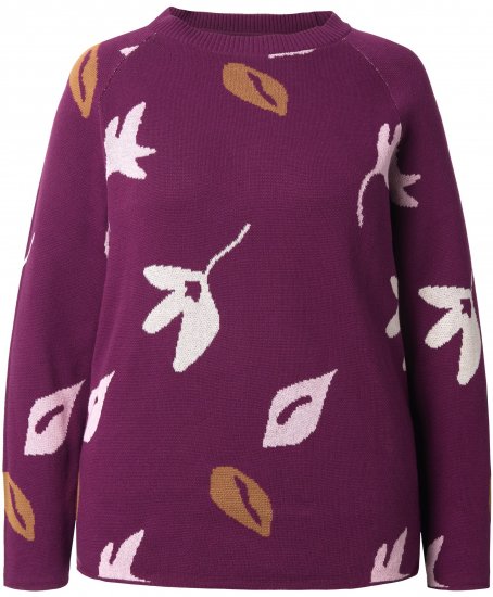 Ulla Popken Eco Cotton Leaf Pattern Long Sleeve Sweater Forest Berry - Sweaters & hoodies - 