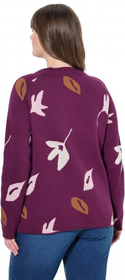 Ulla Popken Eco Cotton Leaf Pattern Long Sleeve Sweater Forest Berry - Sweaters & hoodies - 