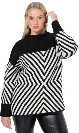 Ulla Popken Graphic Stripe Long Sleeve Turtleneck Sweater Black - Sweaters & hoodies - 