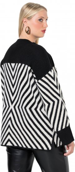 Ulla Popken Graphic Stripe Long Sleeve Turtleneck Sweater Black - Sweaters & hoodies - 