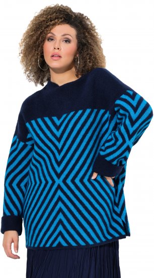 Ulla Popken Graphic Stripe Long Sleeve Turtleneck Sweater Navy - Sweaters & hoodies - 