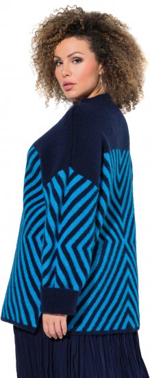 Ulla Popken Graphic Stripe Long Sleeve Turtleneck Sweater Navy - Sweaters & hoodies - 