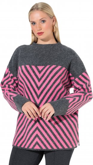 Ulla Popken Graphic Stripe Long Sleeve Turtleneck Sweater Flamingo - Sweaters & hoodies - 