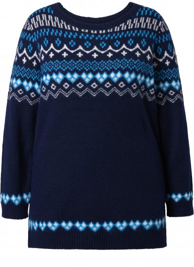 Ulla Popken Norwegian Style Pastel Tone Long Sleeve Sweater Ink Blue - Sweaters & hoodies - 
