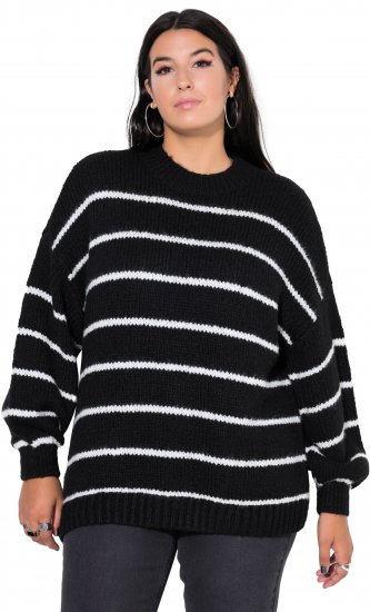 Ulla Popken Oversized Striped Balloon Sleeve Sweater Black - Sweaters & hoodies - 