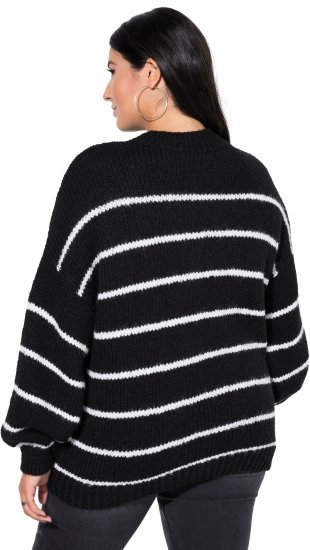 Ulla Popken Oversized Striped Balloon Sleeve Sweater Black - Sweaters & hoodies - 