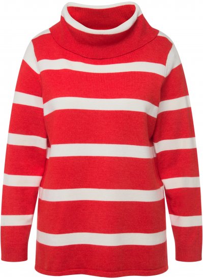 Ulla Popken Stripe Fine Knit Turtleneck Sweater Light Red - Sweaters & hoodies - 