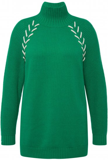 Ulla Popken Contrast Braid Turtleneck Sweater Emerald Green - Sweaters & hoodies - 