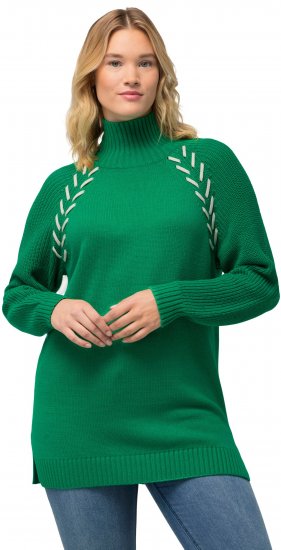 Ulla Popken Contrast Braid Turtleneck Sweater Emerald Green - Sweaters & hoodies - 