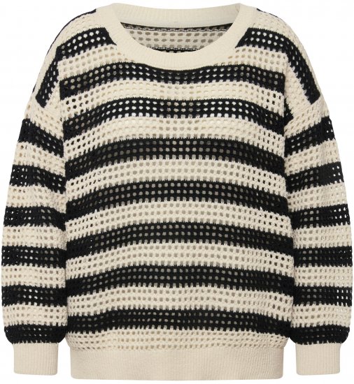 Ulla Popken Striped Long Sleeve Crocheted Sweater Vanilla - Sweaters & hoodies - 