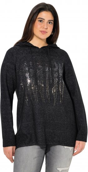 Ulla Popken Sequined Knit Long Sleeve Hoodie Black - Sweaters & hoodies - 