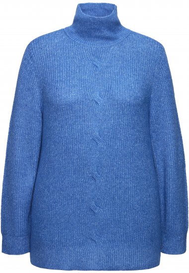 Ulla Popken Cable Knit Long Sleeve Turtleneck Sweater Teal Blue - Sweaters & hoodies - 