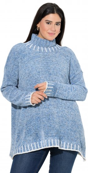 Ulla Popken Blanket Stitch Oversized Turtleneck Sweater Dove Blue - Sweaters & hoodies - 