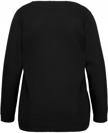 Ulla Popken Soft Fine Knit Pullover V-Neck Sweatshirt Black - Sweaters & hoodies - 