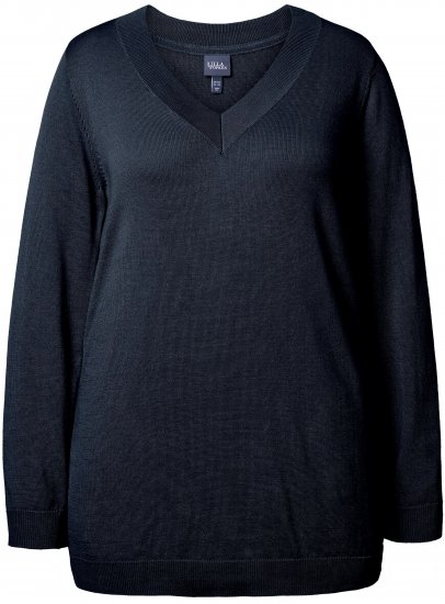 Ulla Popken Soft Fine Knit Pullover V-Neck Sweatshirt Marine - Sweaters & hoodies - 