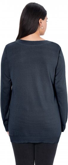 Ulla Popken Casual V-Neck Long Sleeve Sweater Navy Blue - Sweaters & hoodies - 