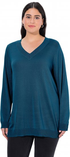 Ulla Popken Casual V-Neck Long Sleeve Sweater Cerulean - Sweaters & hoodies - 