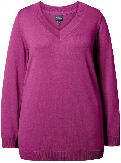 Ulla Popken Soft Fine Knit Pullover V-Neck Sweatshirt Dark Lilac - Sweaters & hoodies - 