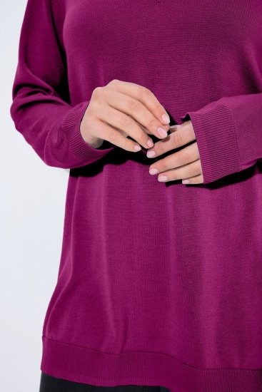 Ulla Popken Soft Fine Knit Pullover V-Neck Sweatshirt Dark Lilac - Sweaters & hoodies - Warme Sweaters, Hoodies & Truien