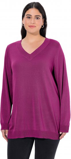 Ulla Popken Soft Fine Knit Pullover V-Neck Sweatshirt Dark Lilac - Sweaters & hoodies - 