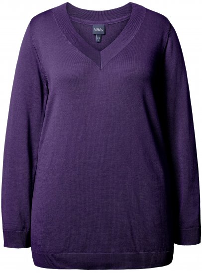 Ulla Popken Casual V-Neck Long Sleeve Sweater Deep Violet - Sweaters & hoodies - 