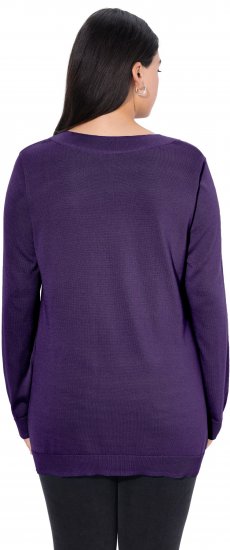 Ulla Popken Casual V-Neck Long Sleeve Sweater Deep Violet - Sweaters & hoodies - 