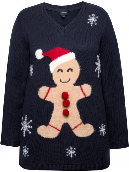 Ulla Popken Gingerbread Man Christmas Sweater Navy - Sweaters & hoodies - 