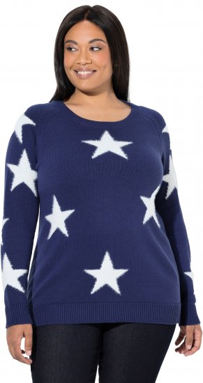 Ulla Popken Glitter Stars Soft Knit Sweater Blue - Sweaters & hoodies - 