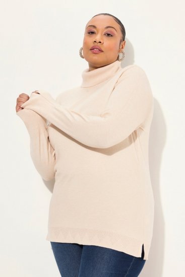 Ulla Popken Turtleneck Ribbed Trim Long Sleeve Sweater Nature Melange - Sweaters & hoodies - Warme Sweaters, Hoodies & Truien