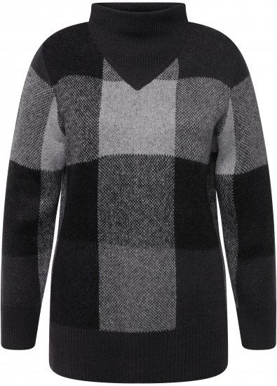 Ulla Popken Grand Check Long Sleeve Sweater Charcoal Grey Melange - Sweaters & hoodies - 