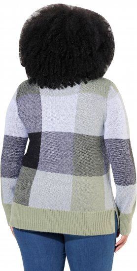 Ulla Popken Grand Check Long Sleeve Sweater Sage Green - Sweaters & hoodies - 