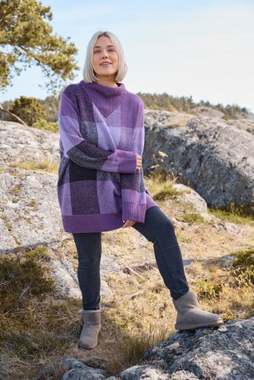Ulla Popken Grand Check Long Sleeve Sweater Violet - Sweaters & hoodies - 