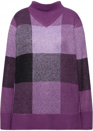 Ulla Popken Grand Check Long Sleeve Sweater Violet - Sweaters & hoodies - 
