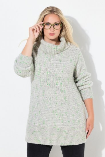 Ulla Popken Space Yarn Oversized Turtleneck Sweater Light Grey Melange - Sweaters & hoodies - Warme Sweaters, Hoodies & Truien