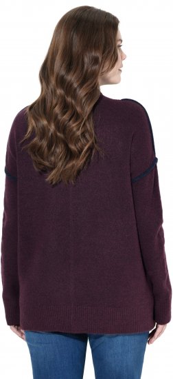 Ulla Popken Contrast Trim Long Sleeve Sweater Dark Ruby - Sweaters & hoodies - 