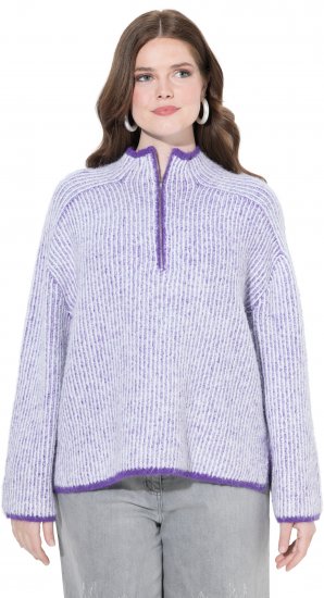 Ulla Popken Striped Knit Long Sleeve Troyer Collar Sweater Purple - Sweaters & hoodies - 