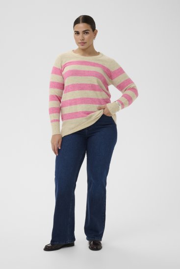 Kaffe Curve Niela Gestreepte trui Veergrijs/Roze gemêleerd - Truien & knitwear - 