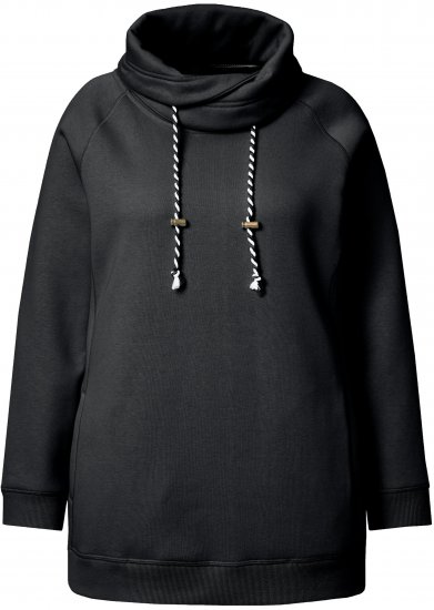 Ulla Popken Drawstring Collar Long Sleeve Sweatshirt Black - Sweaters & hoodies - 
