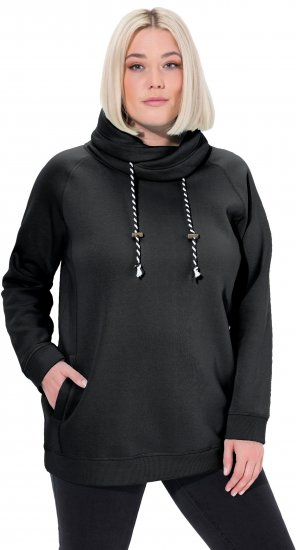 Ulla Popken Drawstring Collar Long Sleeve Sweatshirt Black - Sweaters & hoodies - 