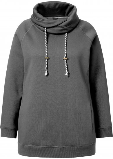 Ulla Popken Drawstring Collar Long Sleeve Sweatshirt Graphite Grey - Ulla Popken - 
