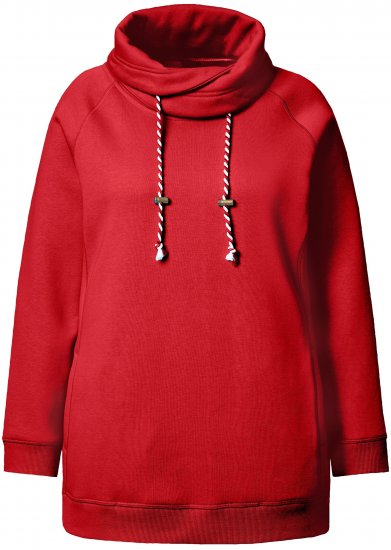 Ulla Popken Drawstring Collar Long Sleeve Sweatshirt Salsa Red - Sweaters & hoodies - 