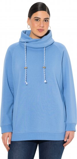 Ulla Popken Drawstring Collar Long Sleeve Sweatshirt Light Cornflower - Sweaters & hoodies - 
