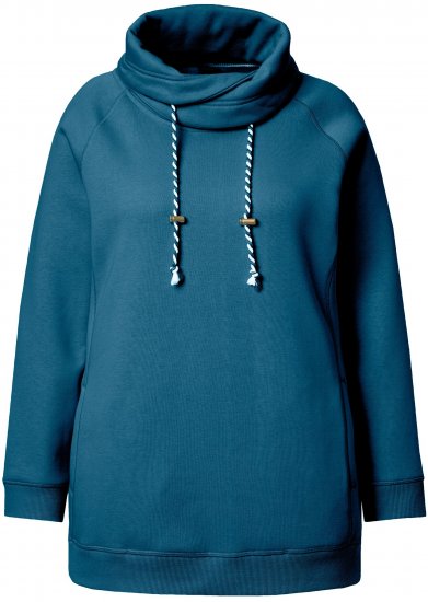 Ulla Popken Drawstring Collar Long Sleeve Sweatshirt Cerulean - Sweaters & hoodies - 