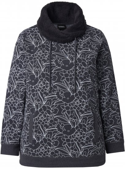 Ulla Popken Teddy Collar Printed Sweatshirt Black - Sweaters & hoodies - 