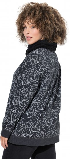 Ulla Popken Teddy Collar Printed Sweatshirt Black - Sweaters & hoodies - 