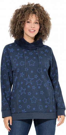 Ulla Popken Teddy Collar Printed Sweatshirt Navy - Sweaters & hoodies - 
