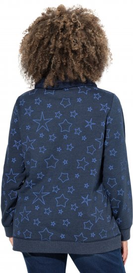 Ulla Popken Teddy Collar Printed Sweatshirt Navy - Sweaters & hoodies - 