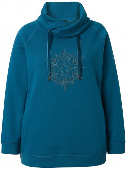 Ulla Popken Rhinestone Snowflake Turtleneck Sweatshirt Teal - Sweaters & hoodies - 
