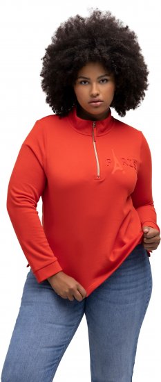 Ulla Popken PARIS Theme Zip Neck Sweatshirt Light Red - Sweaters & hoodies - 