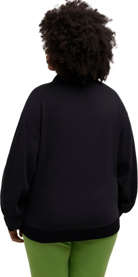 Ulla Popken Gathered Sleeve Oversized Fit Sweatshirt Black - Sweaters & hoodies - 